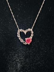 Ruby Diamond & Stone Necklace .03 CT. 10K White Gold 1.26g